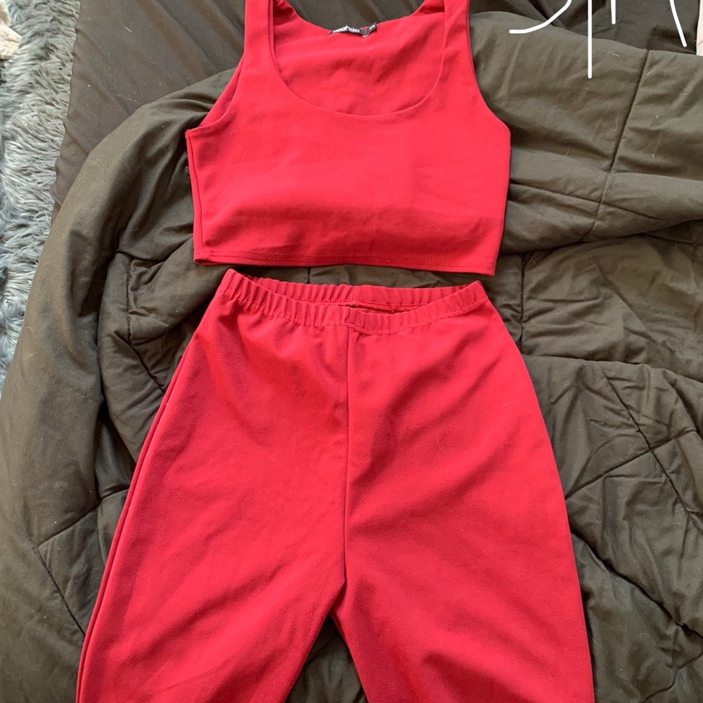Boohoo Red Two Piece Set